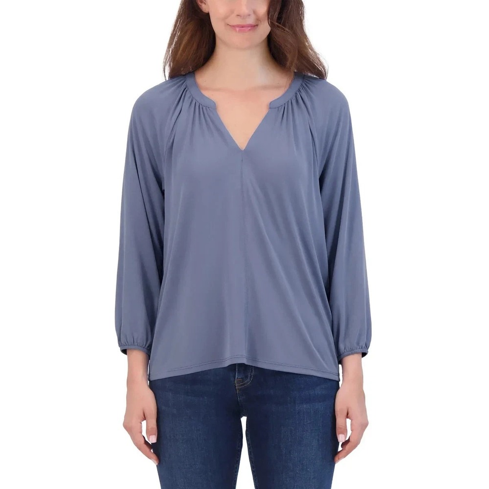 Lucky Brand Womens Sandwash Top 3/4 Sleeve Delft Blue Blouse Small Pullover
